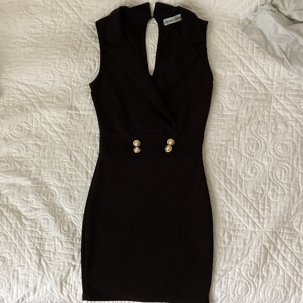 Almost Famous Black Midi Dress with Gold Buttons